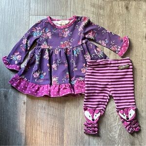 Matilda Jane Purple Floral Top and Fox Bottoms Set Size 3-6months